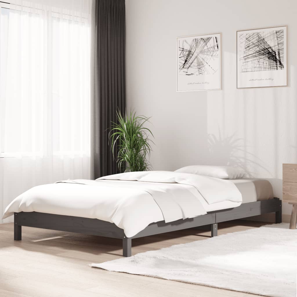 vidaXL Stack Bed Grey 100x200 cm Solid Wood Pine