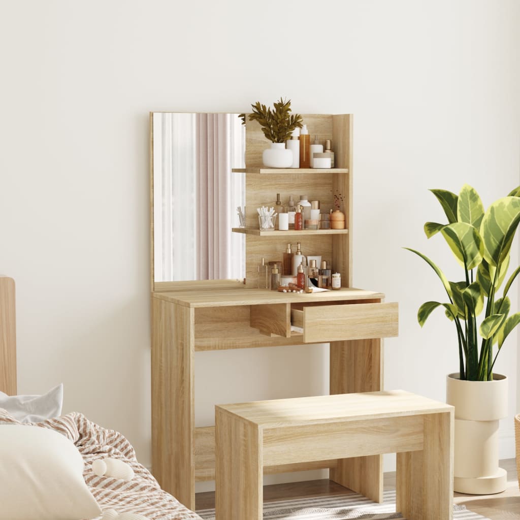 vidaXL Dressing Table with Mirror Sonoma Oak 74.5x40x141 cm