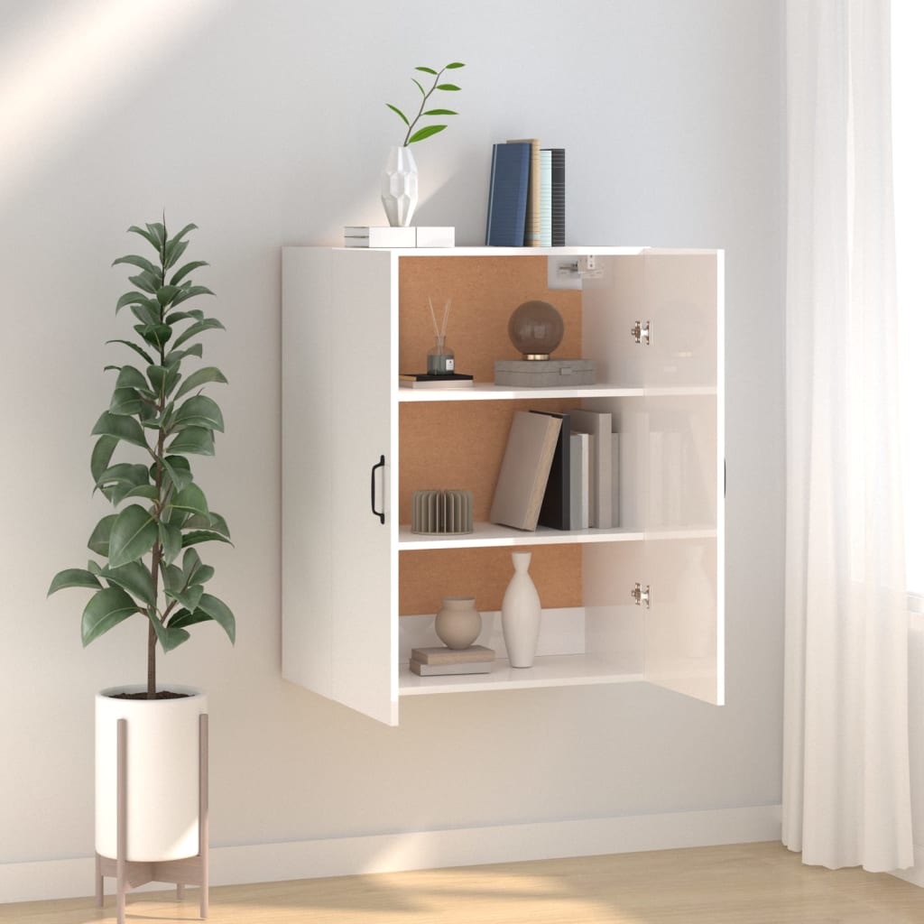 vidaXL Hanging Cabinet High Gloss White 69,5x34x90 cm Engineered Wood