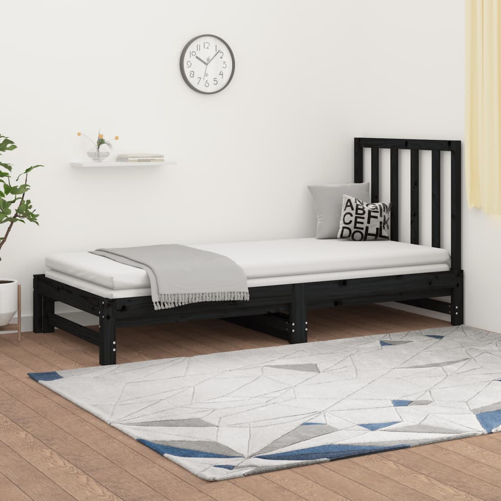 vidaXL Pull-out Day Bed Black 2x(90x200) cm Solid Wood Pine