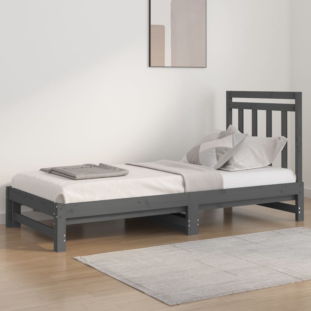 vidaXL Pull-out Day Bed Grey 2x(90x200) cm Solid Wood Pine