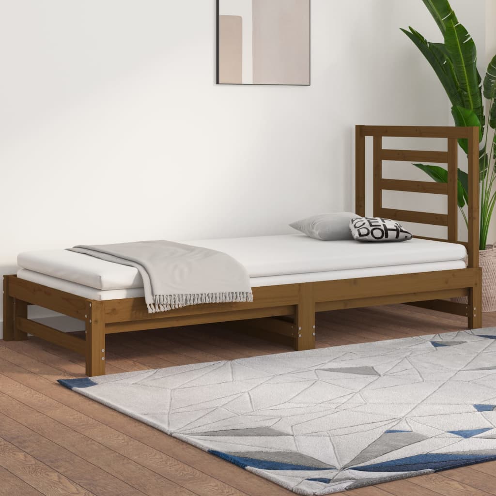 vidaXL Pull-out Day Bed Honey Brown 2x(90x200) cm Solid Wood Pine