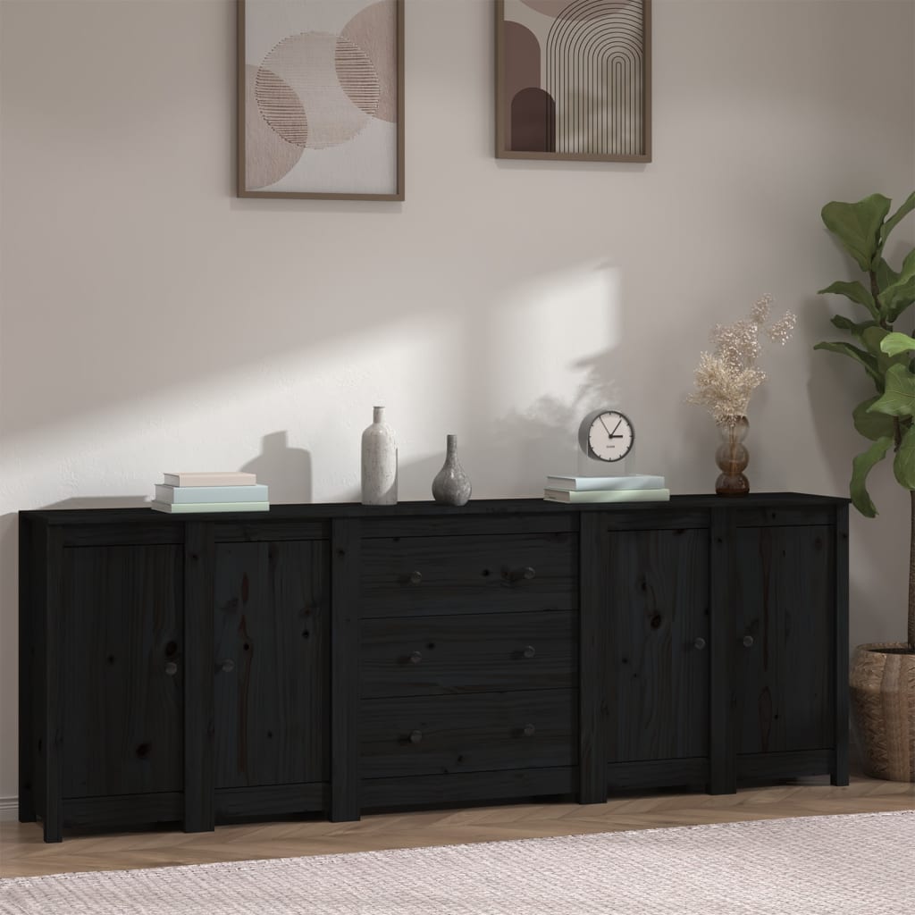 vidaXL Sideboard Black 230x35x80 cm Solid Wood Pine