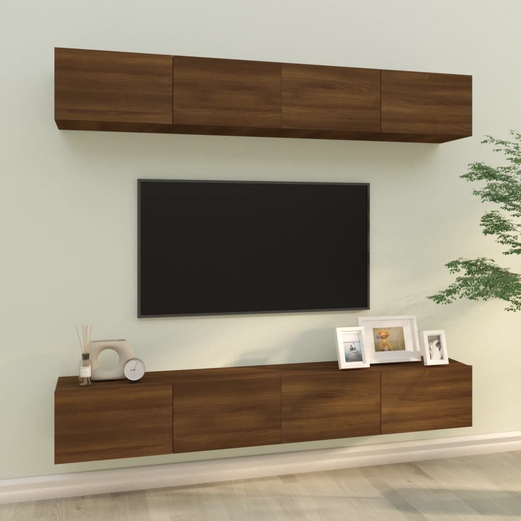 vidaXL Wall TV Cabinets 4 pcs Brown Oak 100x30x30 cm