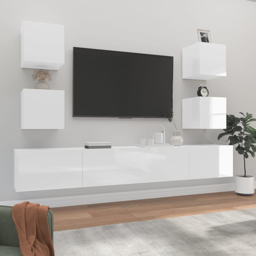 vidaXL 6 Piece TV Cabinet Set High Gloss White Engineered Wood