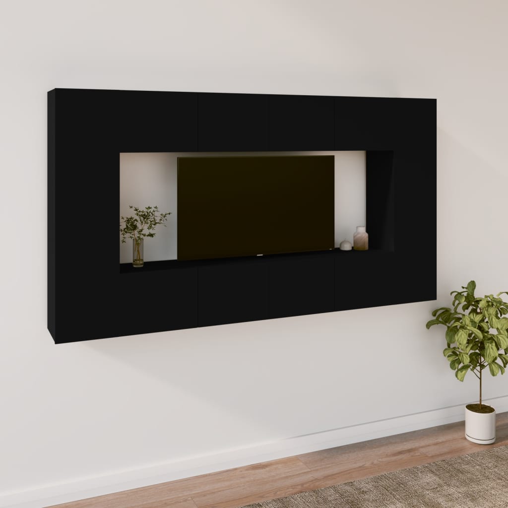 vidaXL 8 Piece TV Cabinet Set Black Engineered Wood