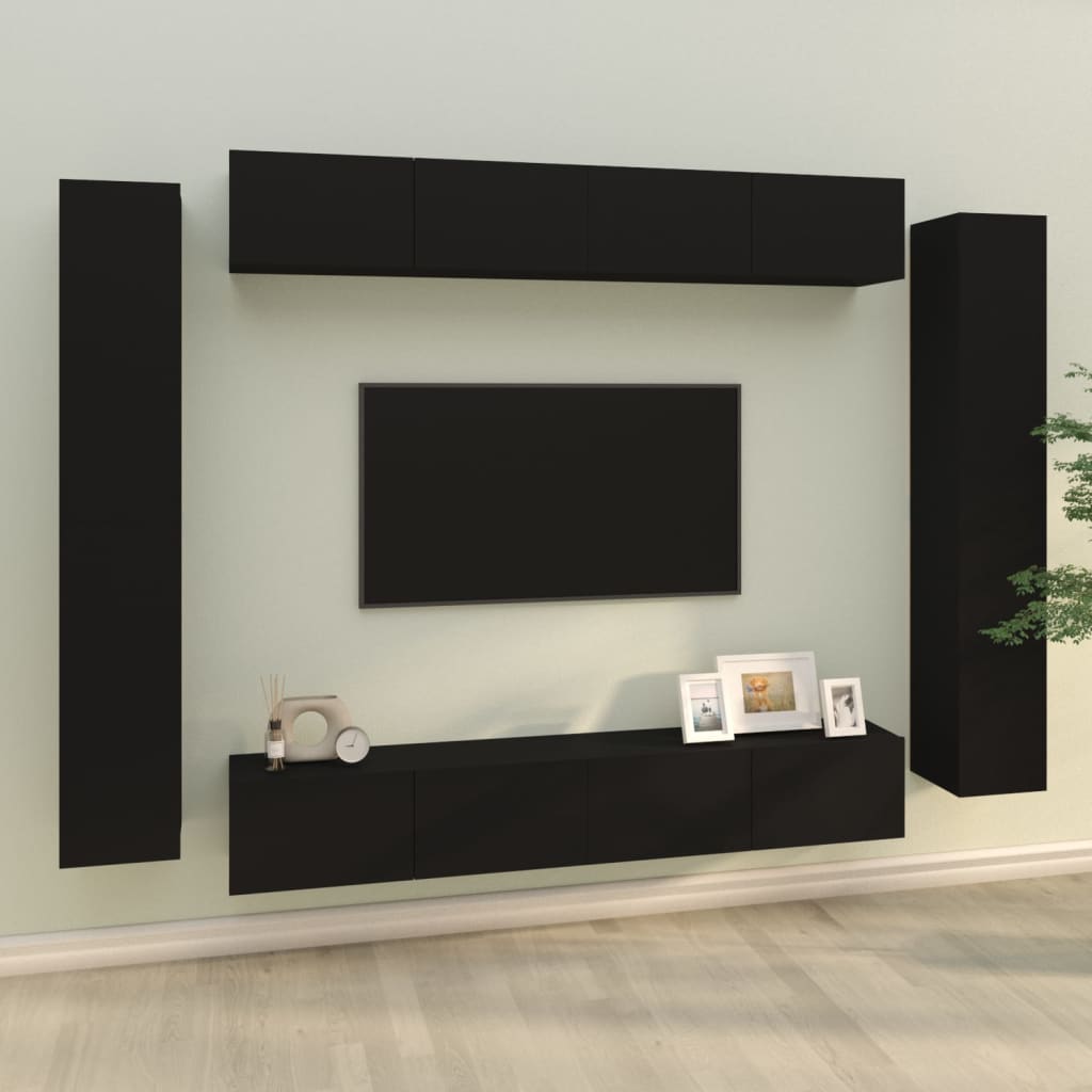 vidaXL 8 Piece TV Cabinet Set Black Engineered Wood
