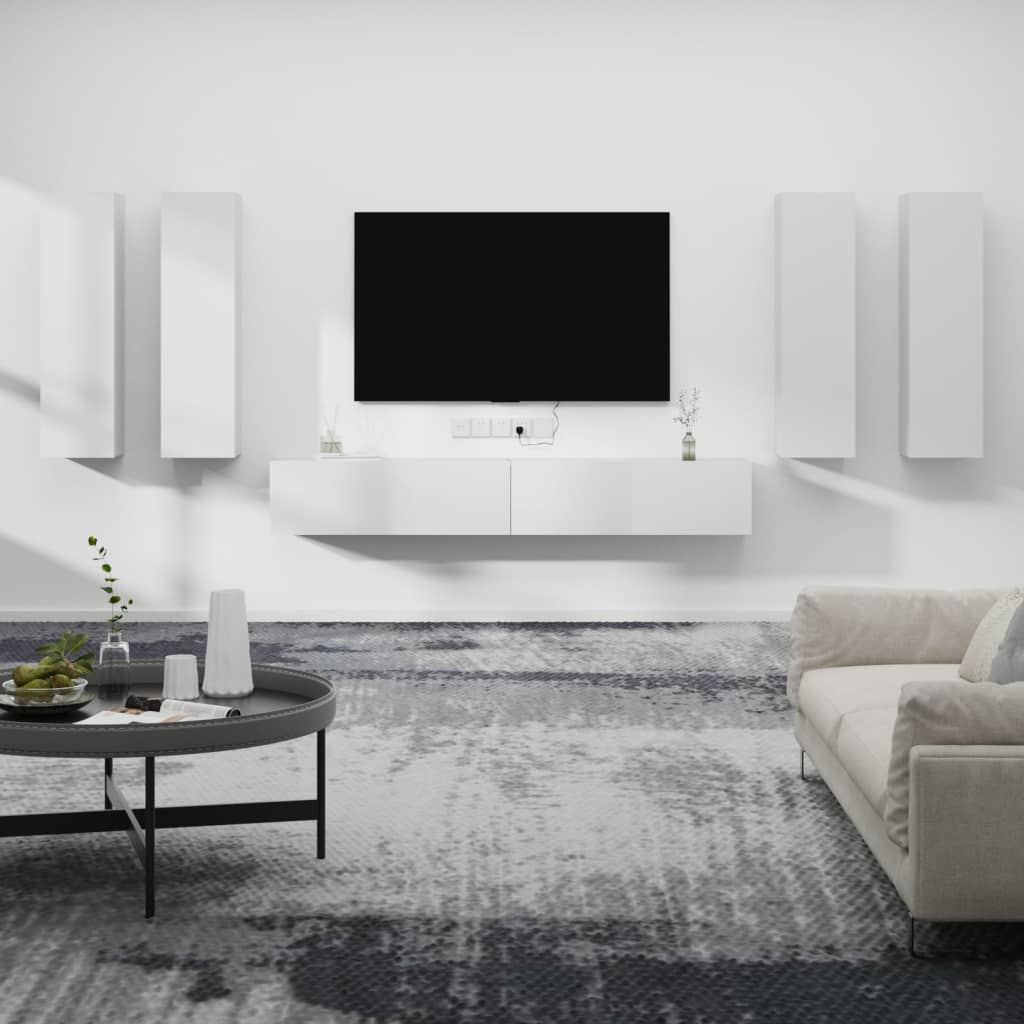 vidaXL 6 Piece TV Cabinet Set White Engineered Wood