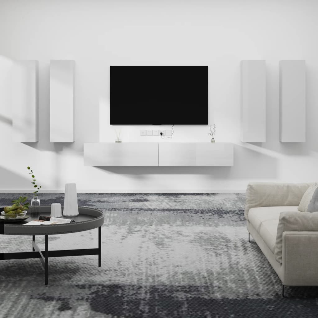 vidaXL 6 Piece TV Cabinet Set High Gloss White Engineered Wood