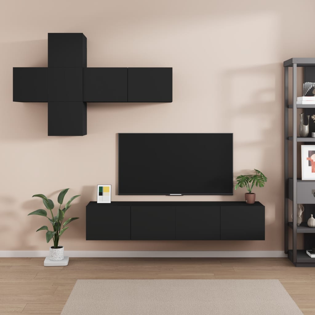 vidaXL 7 Piece TV Cabinet Set Black Engineered Wood