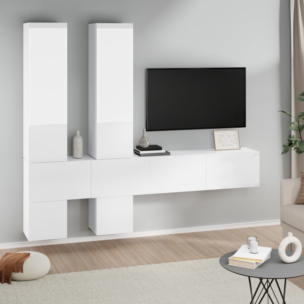 vidaXL Wall-mounted TV Cabinet High Gloss White Engineered Wood