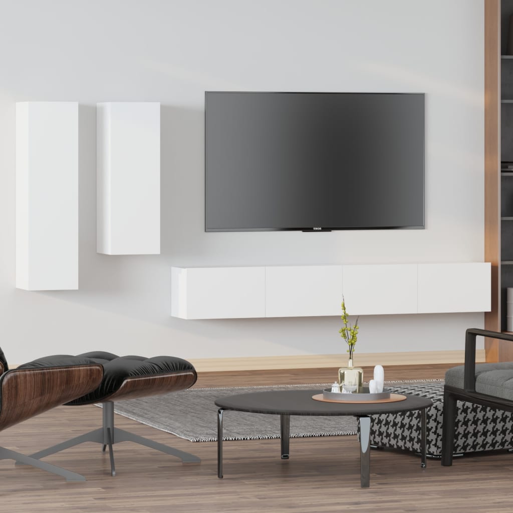 vidaXL 4 Piece TV Cabinet Set White Engineered Wood
