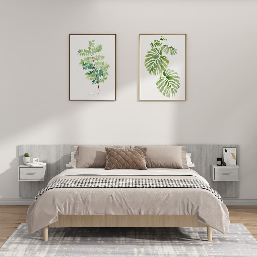 vidaXL Bed Headboard with Cabinets Grey Sonoma Engineered Wood
