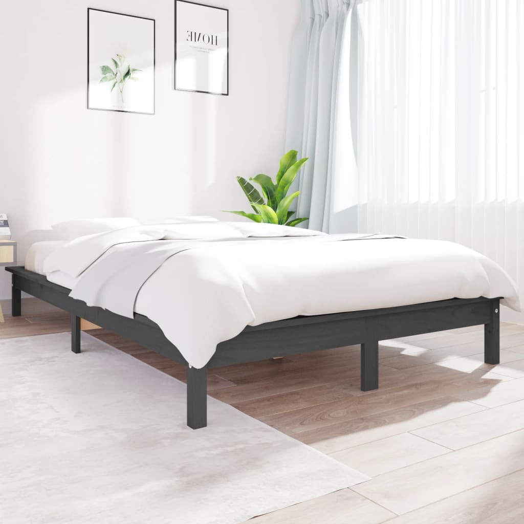 vidaXL Bed Frame Grey 140x200 cm Solid Wood Pine