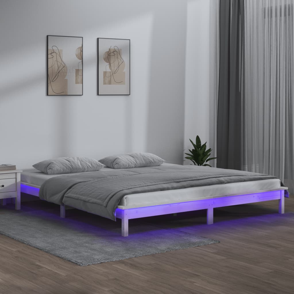 vidaXL LED Bed Frame White 140x200 cm Solid Wood