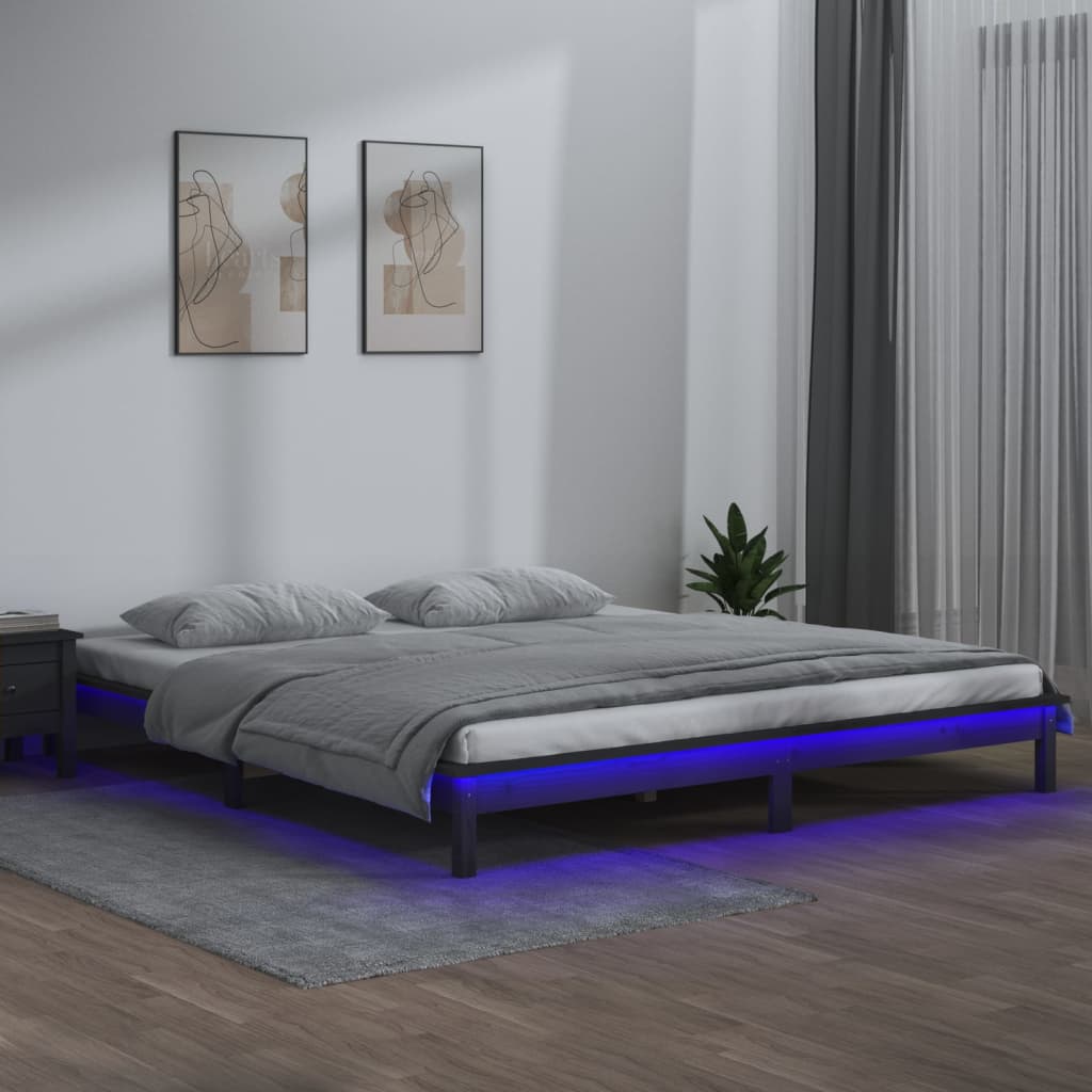 vidaXL LED Bed Frame Grey 140x200 cm Solid Wood