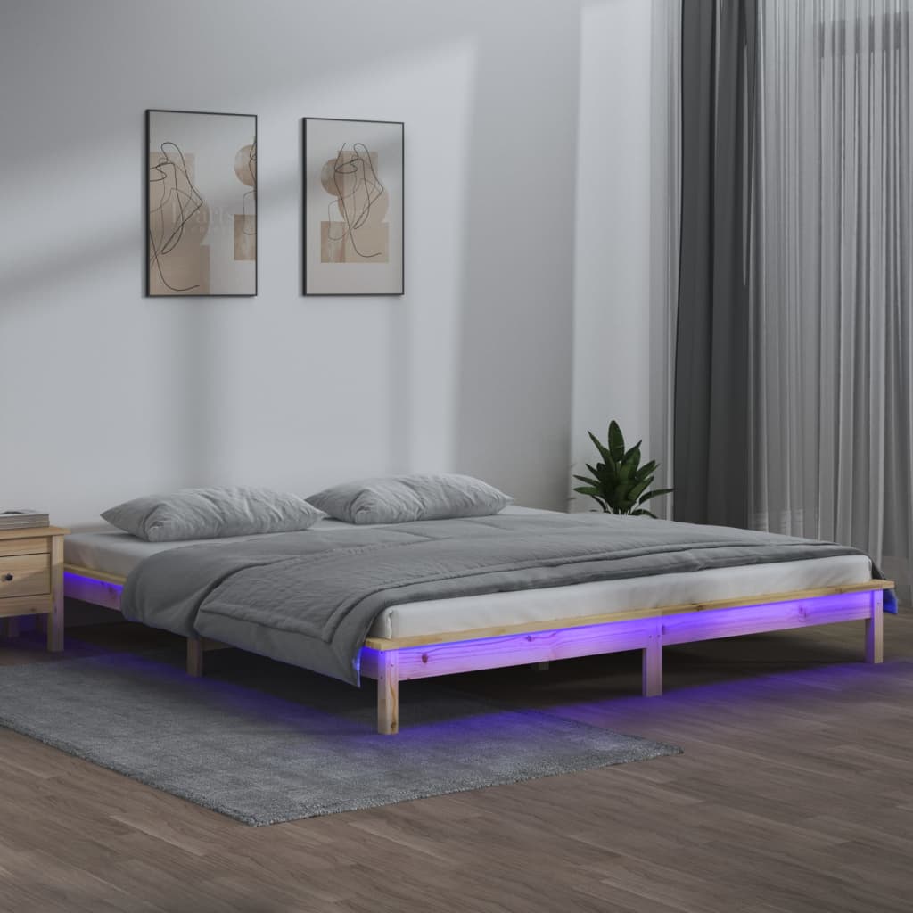 vidaXL LED Bed Frame 120x190 cm Small Double Solid Wood