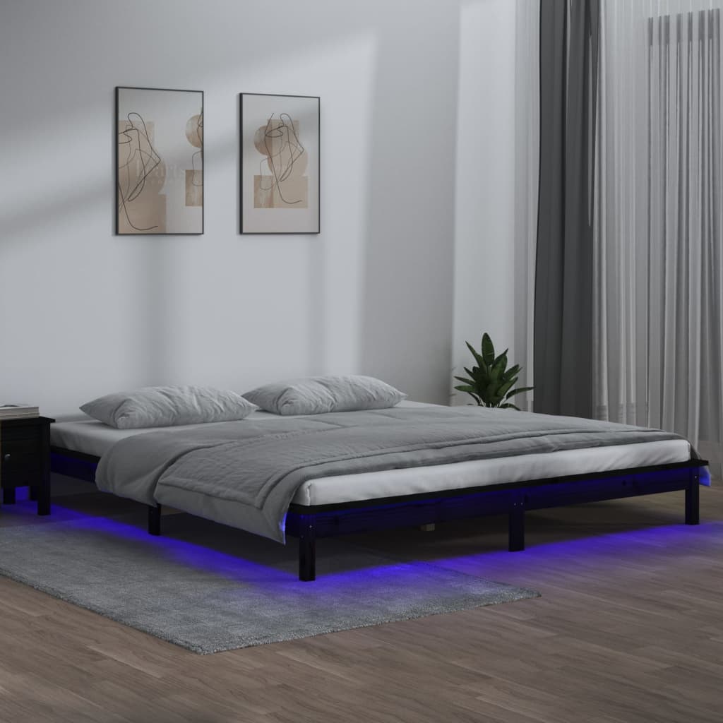 vidaXL LED Bed Frame Black 120x190 cm Small Double Solid Wood