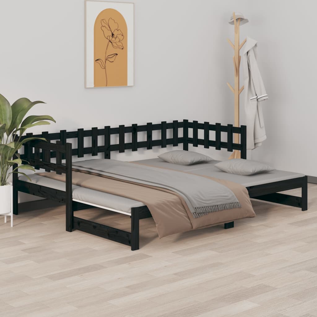 vidaXL Pull-out Day Bed Black 2x(90x200) cm Solid Wood Pine