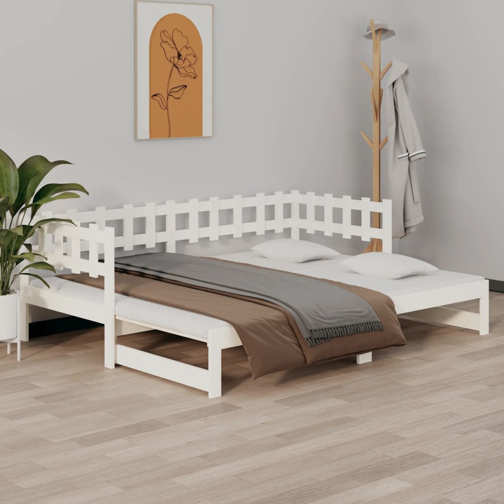 vidaXL Pull-out Day Bed White 2x(90x190) cm Solid Wood Pine