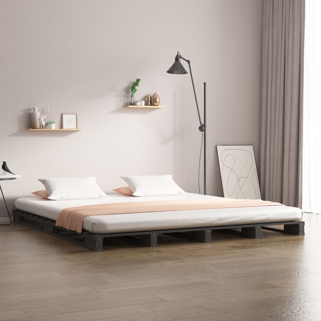 vidaXL Pallet Bed Grey 150x200 cm King Size Solid Wood