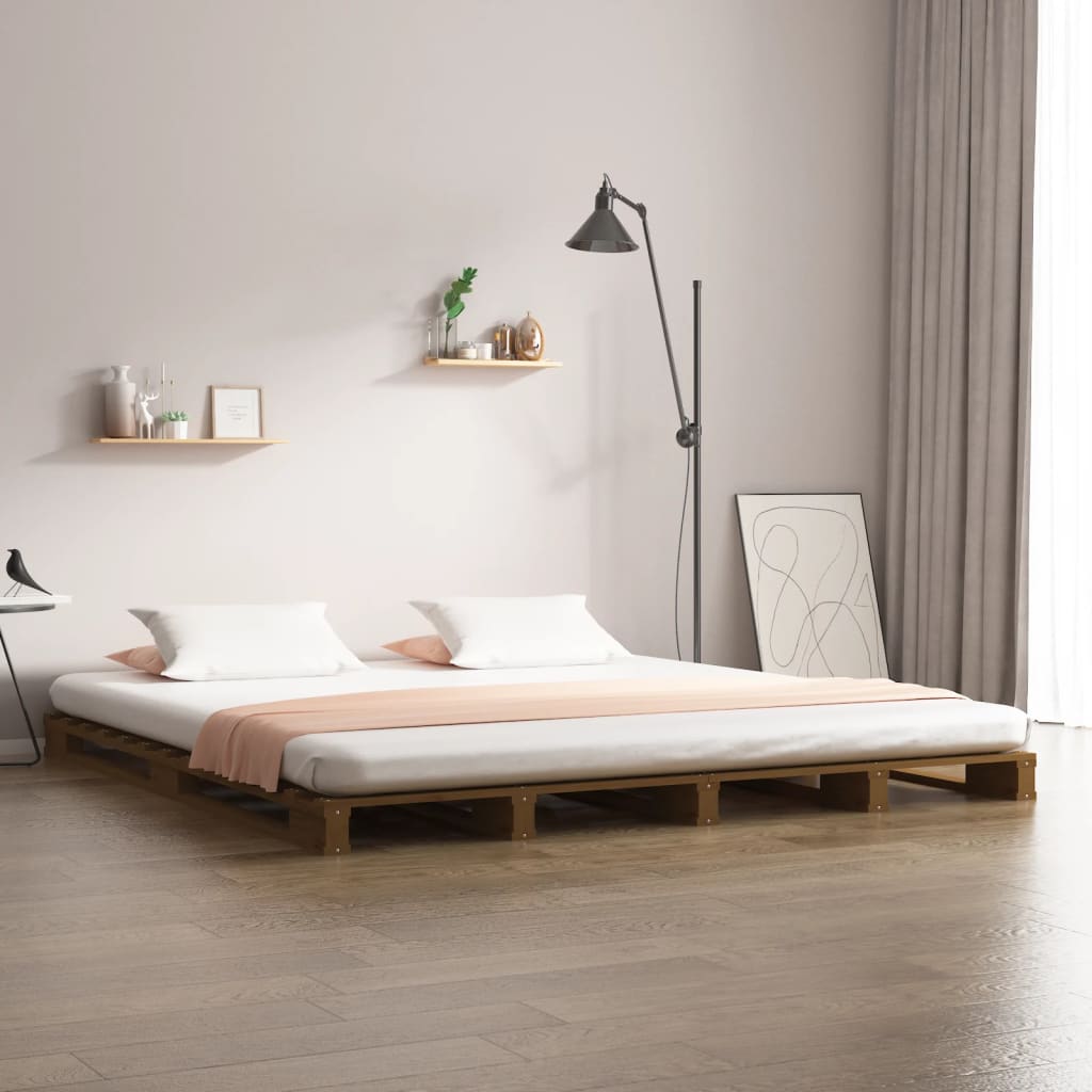 vidaXL Pallet Bed Honey Brown 150x200 cm King Size Solid Wood