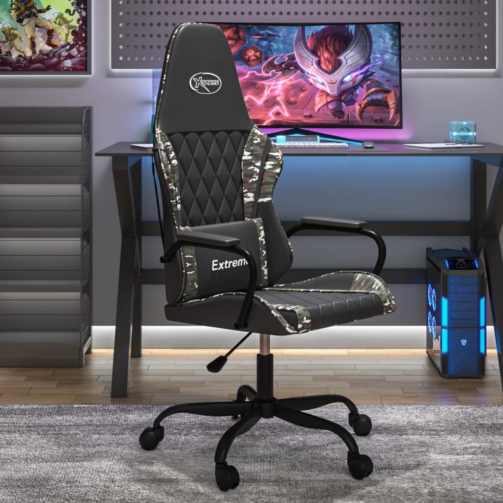 vidaXL Massage Gaming Chair Black and Camouflage Faux Leather