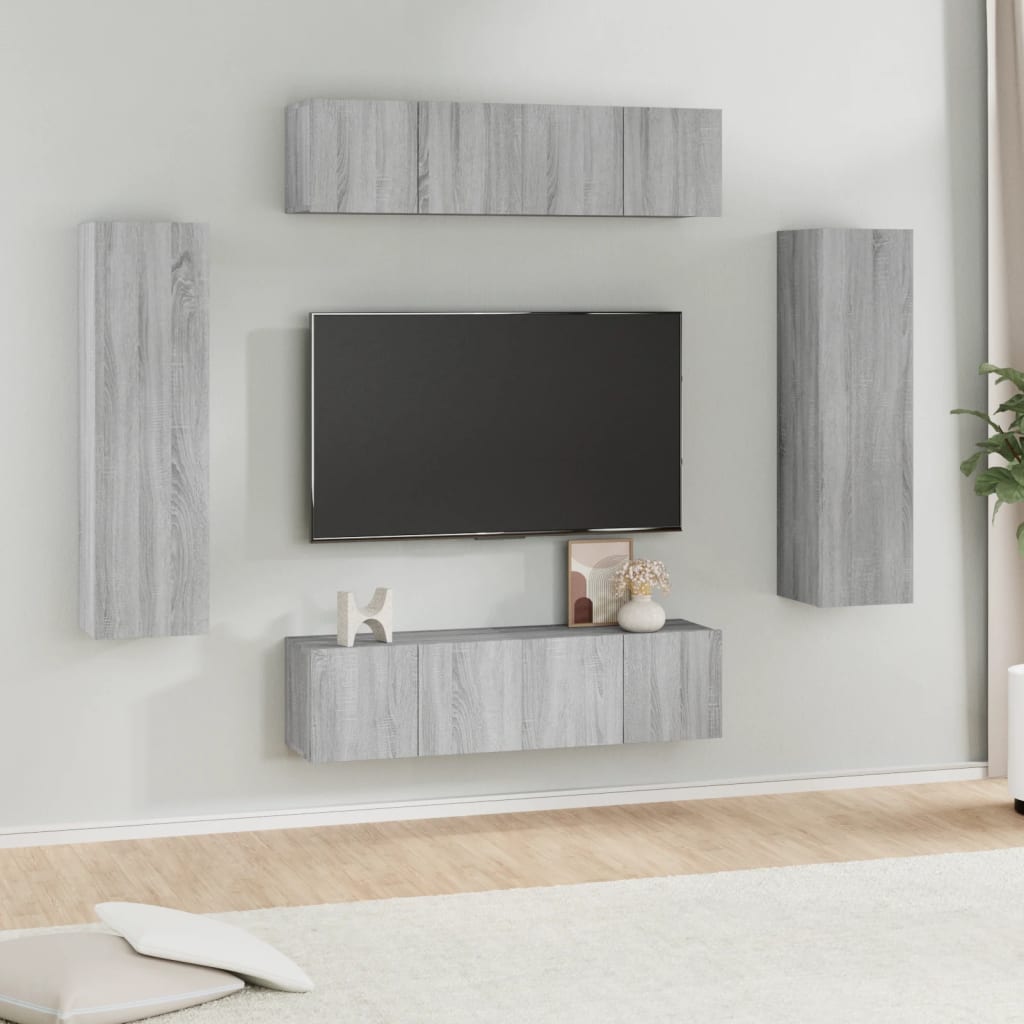 vidaXL 6 Piece TV Cabinet Set Grey Sonoma Engineered Wood