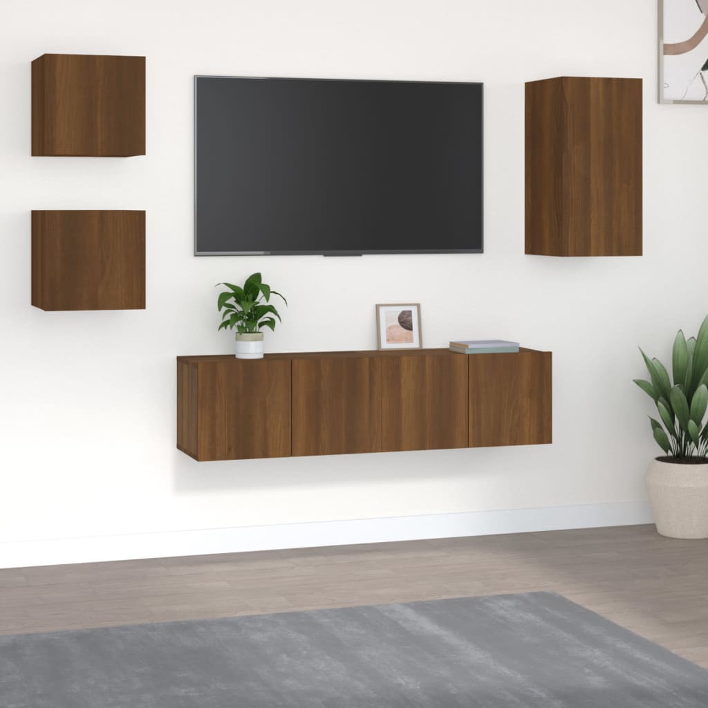 vidaXL 5 Piece TV Cabinet Set Brown Oak Engineered Wood