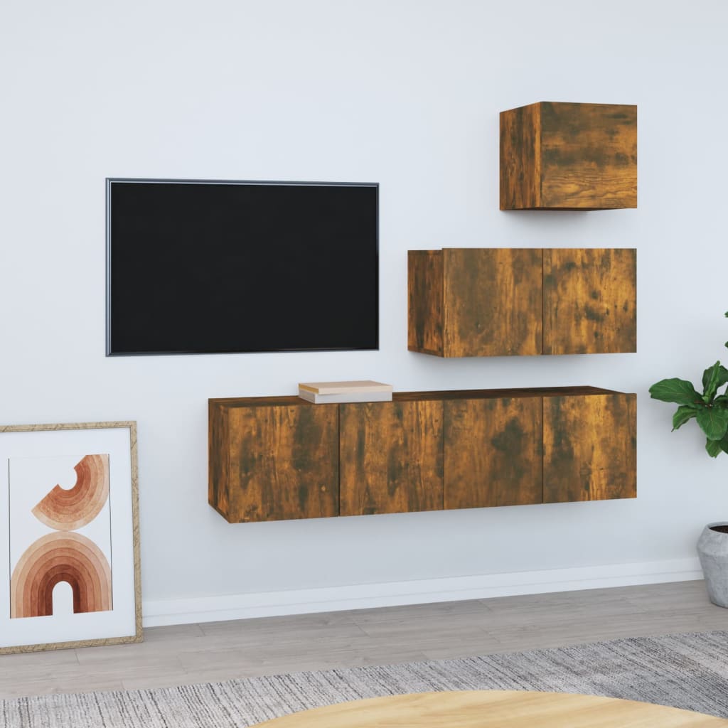 vidaXL 4 Piece TV Cabinet Set Smoked Oak Engineered Wood