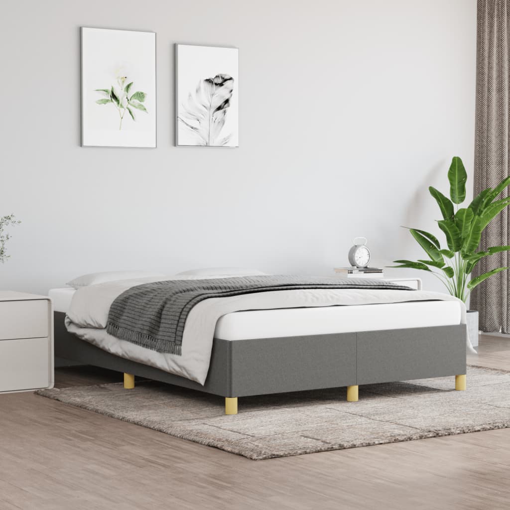 vidaXL Bed Frame Dark Grey 135x190 cm Double Fabric