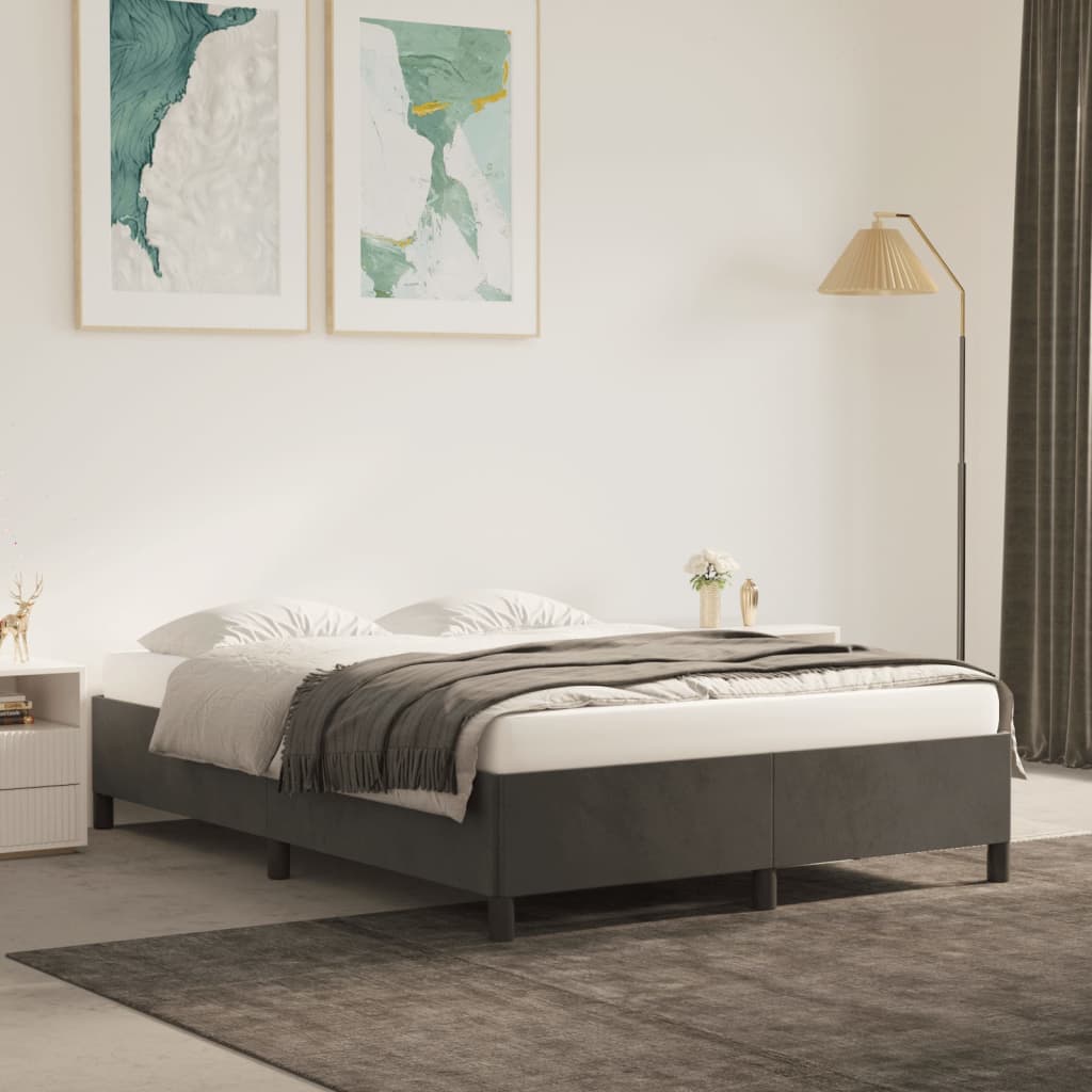 vidaXL Bed Frame Dark Grey 135x190 cm Double Velvet