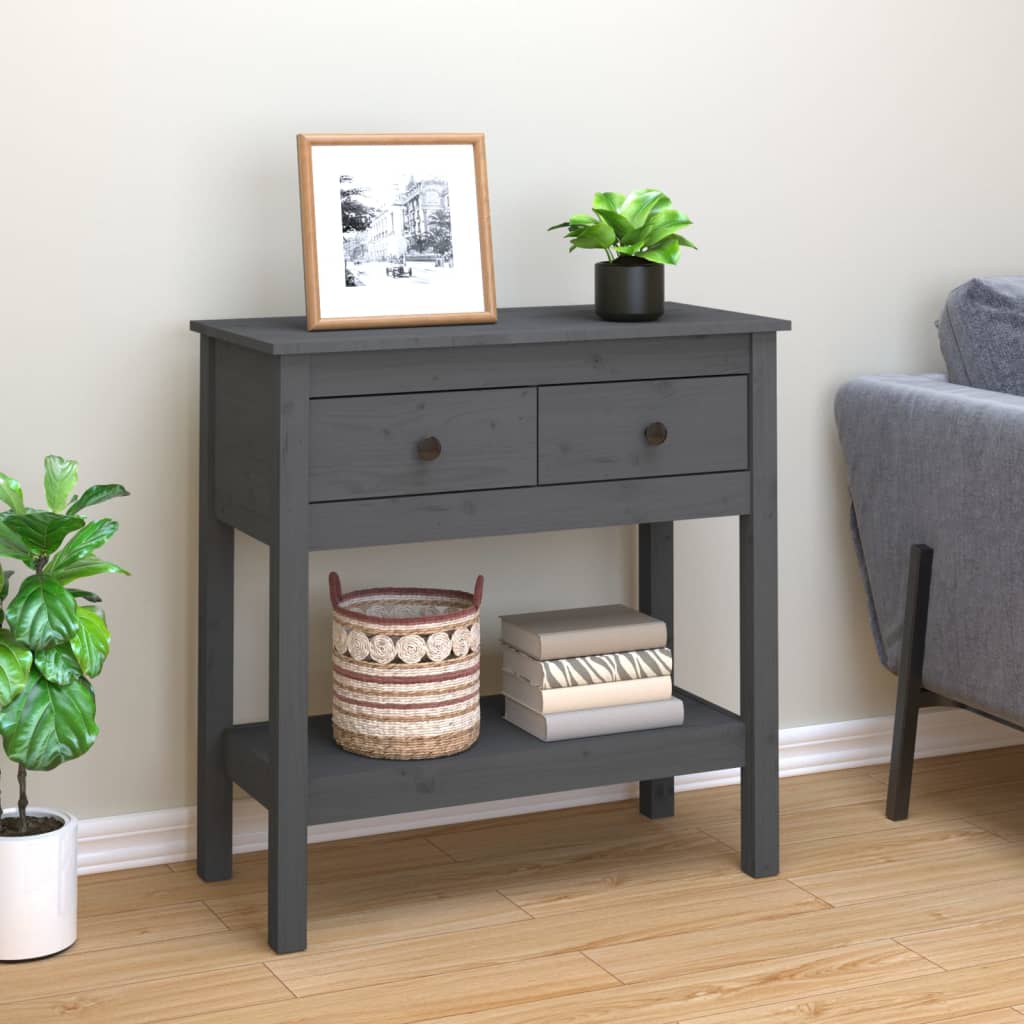 vidaXL Console Table Grey 75x35x75 cm Solid Wood Pine