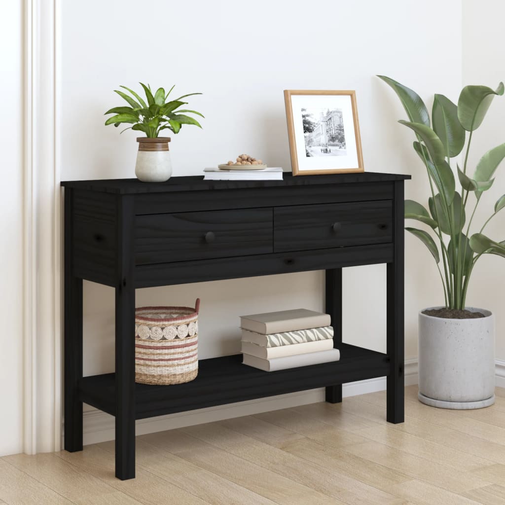 vidaXL Console Table Black 100x35x75 cm Solid Wood Pine