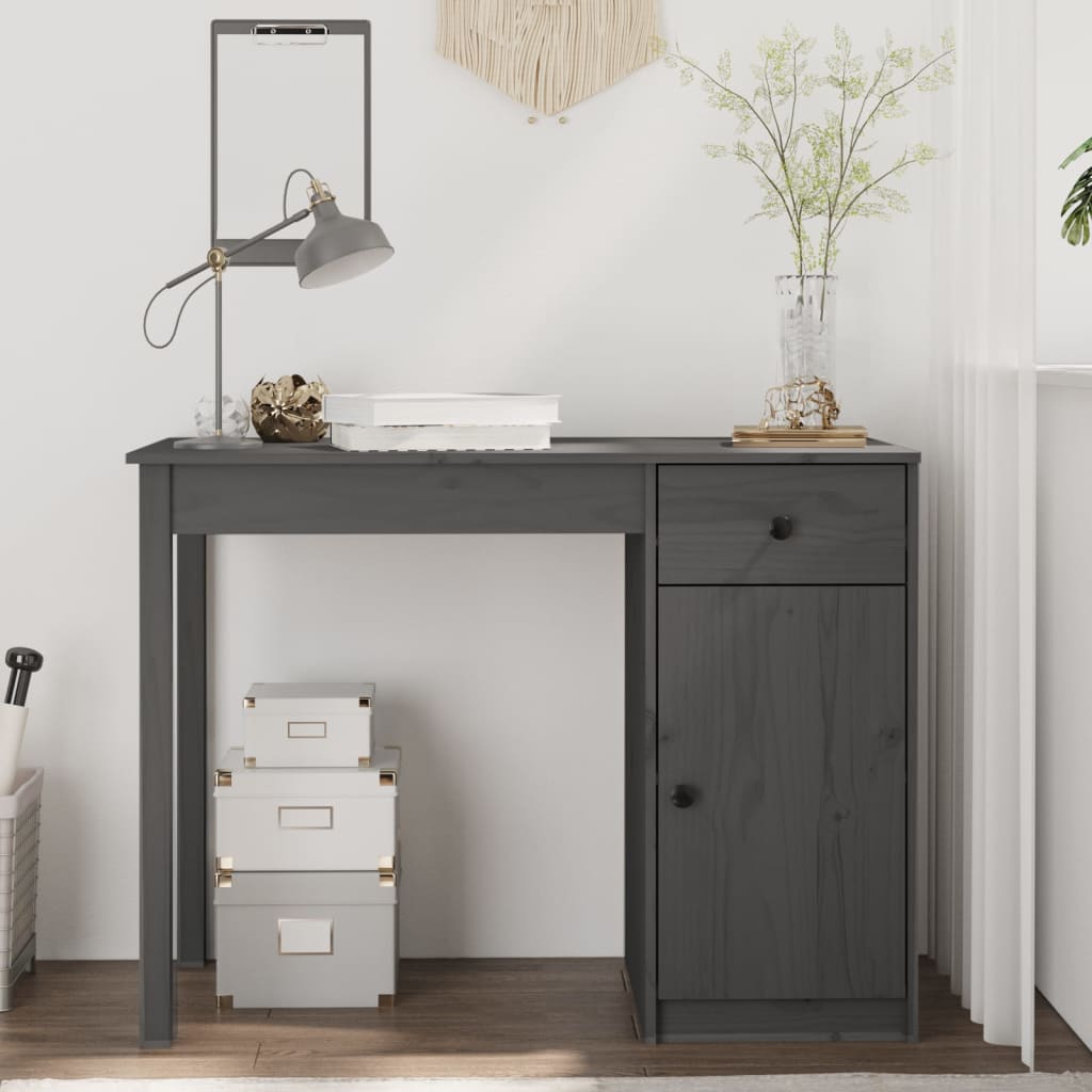 vidaXL Desk Grey 100x50x75 cm Solid Wood Pine