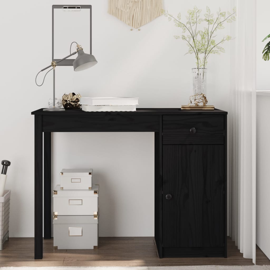 vidaXL Desk Black 100x50x75 cm Solid Wood Pine