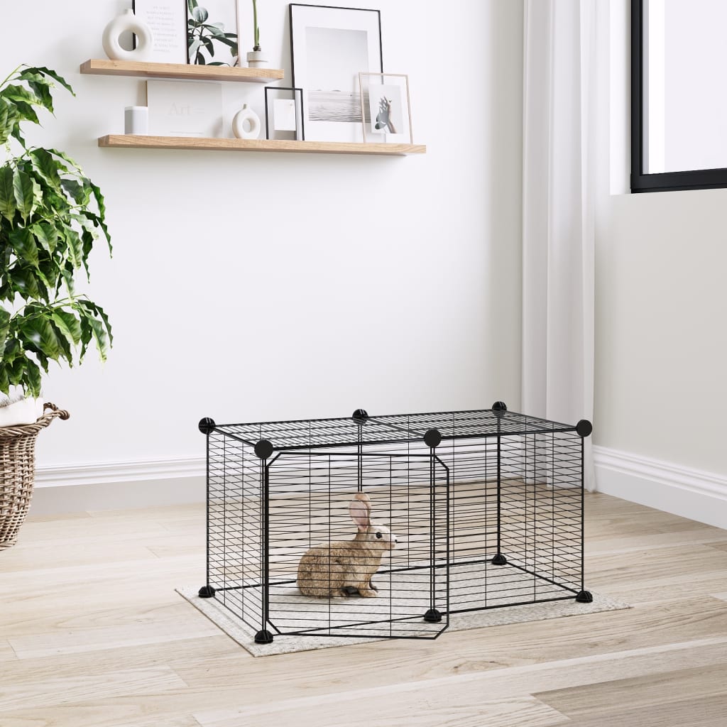 vidaXL 8-Panel Pet Cage with Door Black 35x35 cm Steel