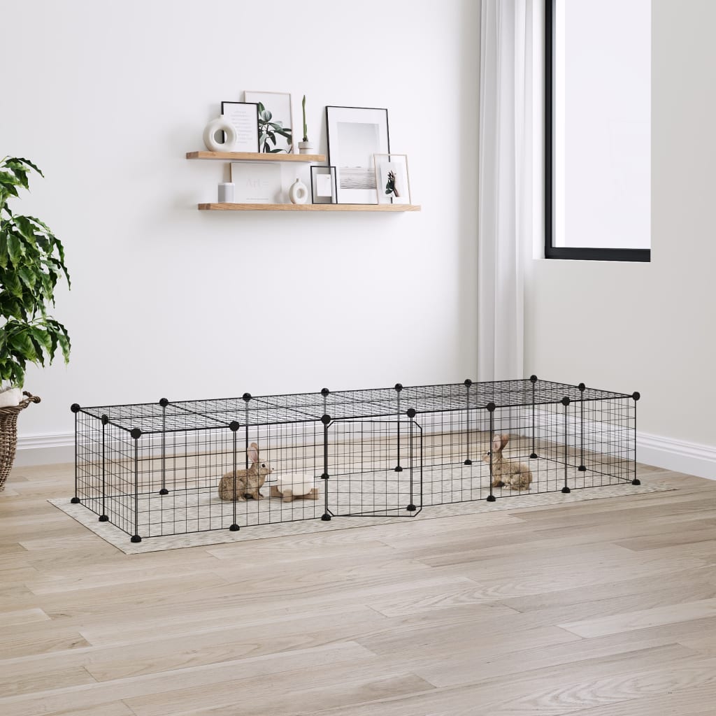 vidaXL 28-Panel Pet Cage with Door Black 35x35 cm Steel