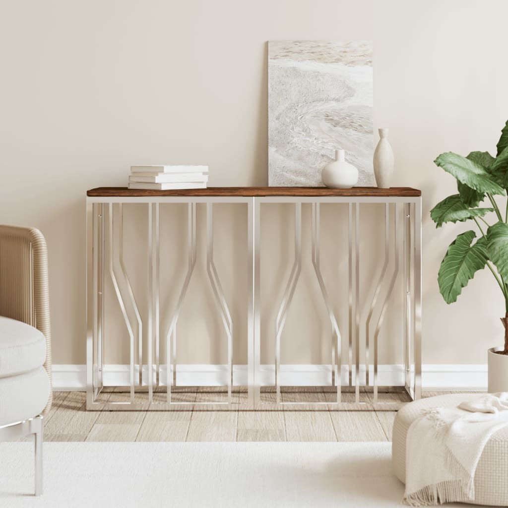 vidaXL Console Table Stainless Steel and Solid Wood Reclaimed