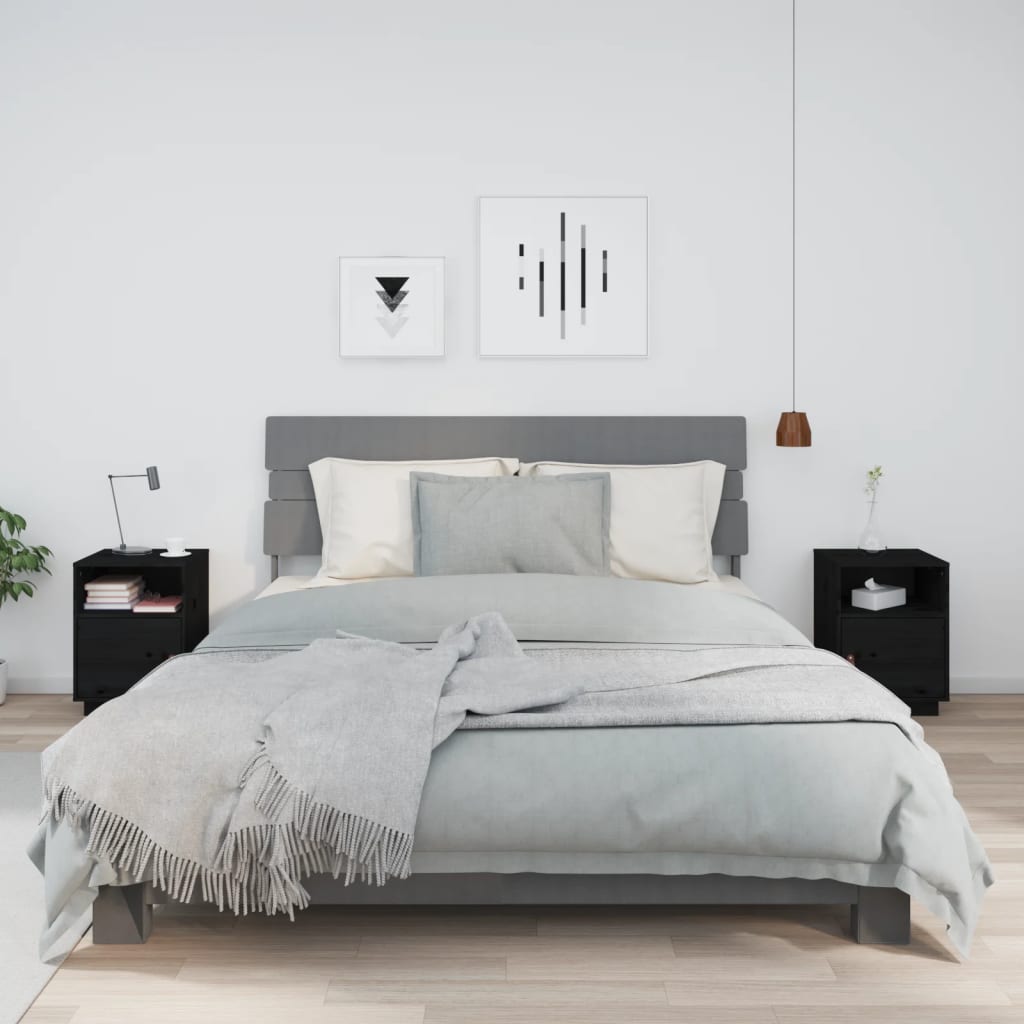 vidaXL Bedside Cabinets 2 pcs Black 40x34x55 cm Solid Wood Pine