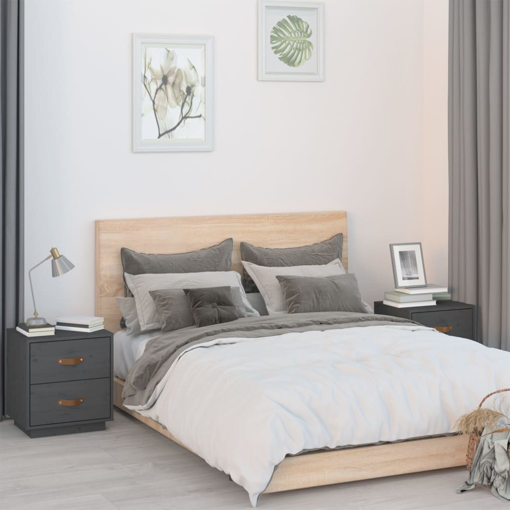 vidaXL Bedside Cabinets 2 pcs Grey 40x34x45 cm Solid Wood Pine