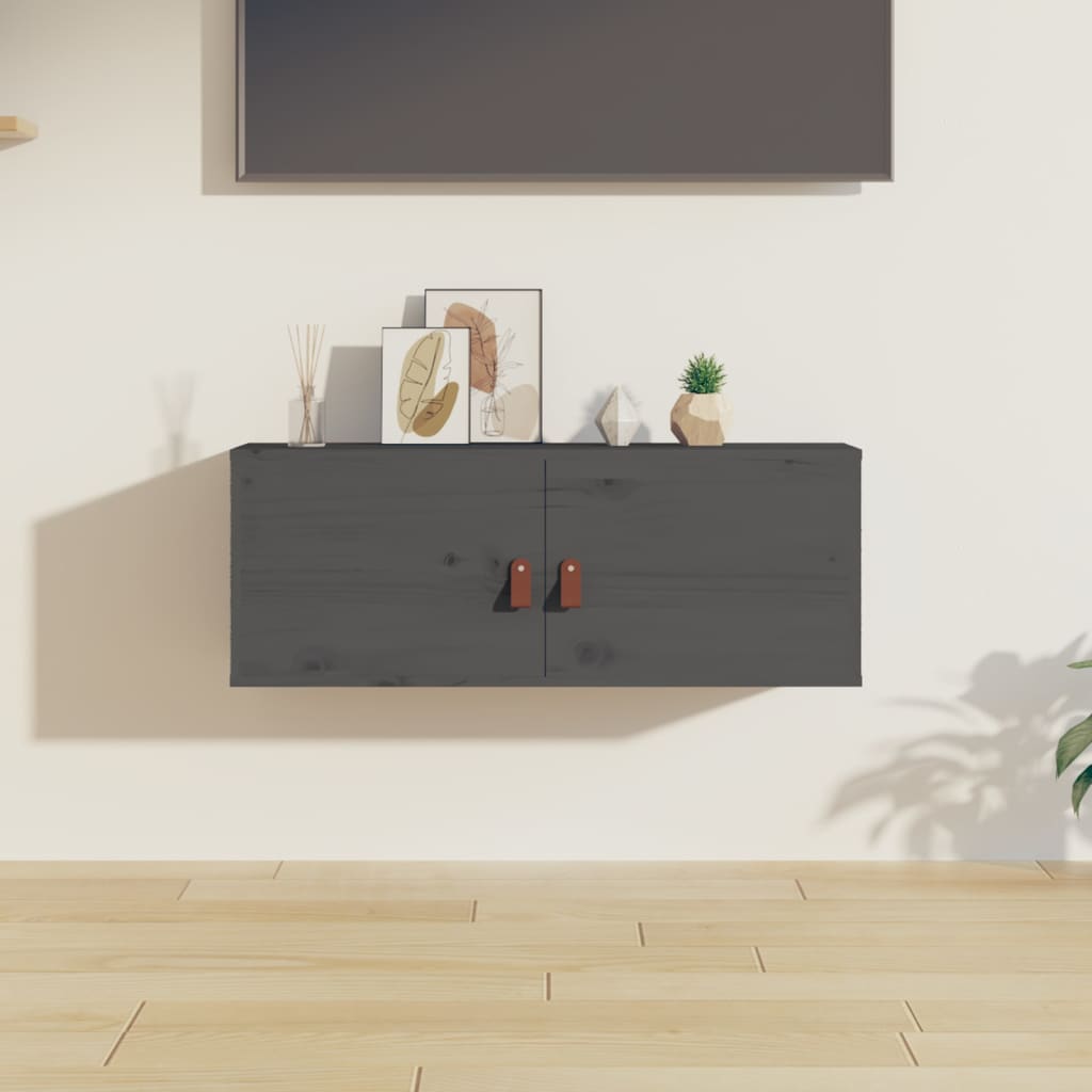 vidaXL Wall Cabinet Grey 80x30x30 cm Solid Wood Pine