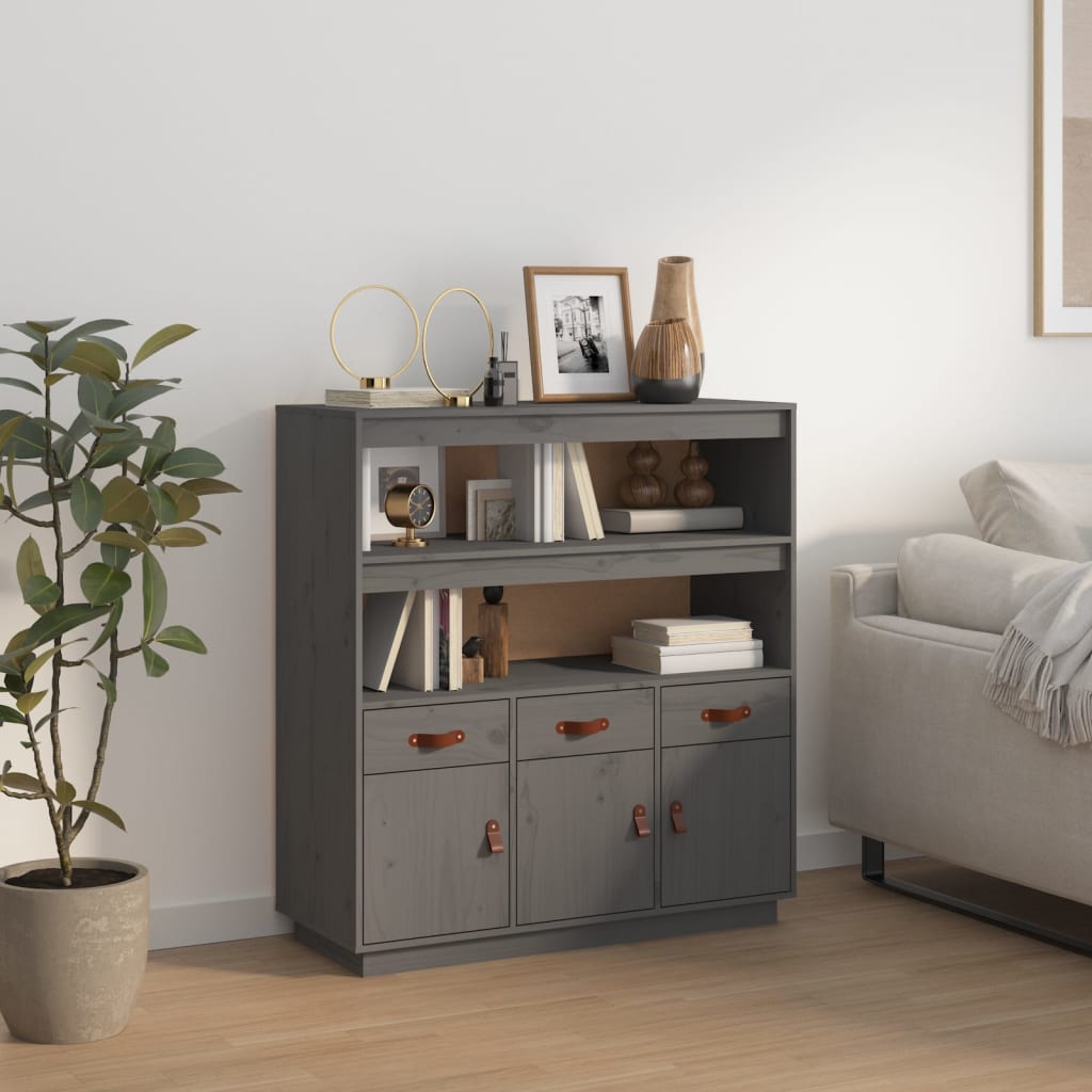 vidaXL Highboard Grey 100x40x108.5 cm Solid Wood Pine