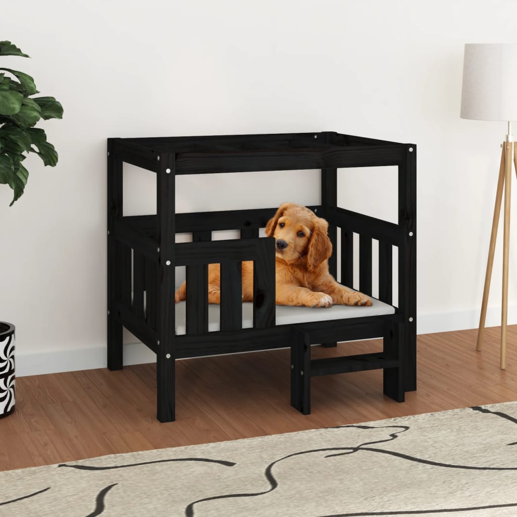 vidaXL Dog Bed Black 75.5x63.5x70 cm Solid Wood Pine
