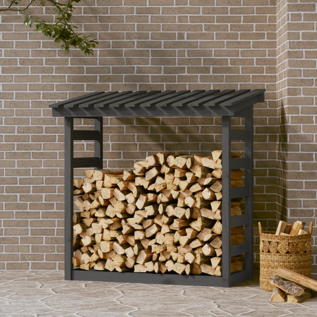 vidaXL Firewood Rack Grey 108x64.5x110 cm Solid Wood Pine