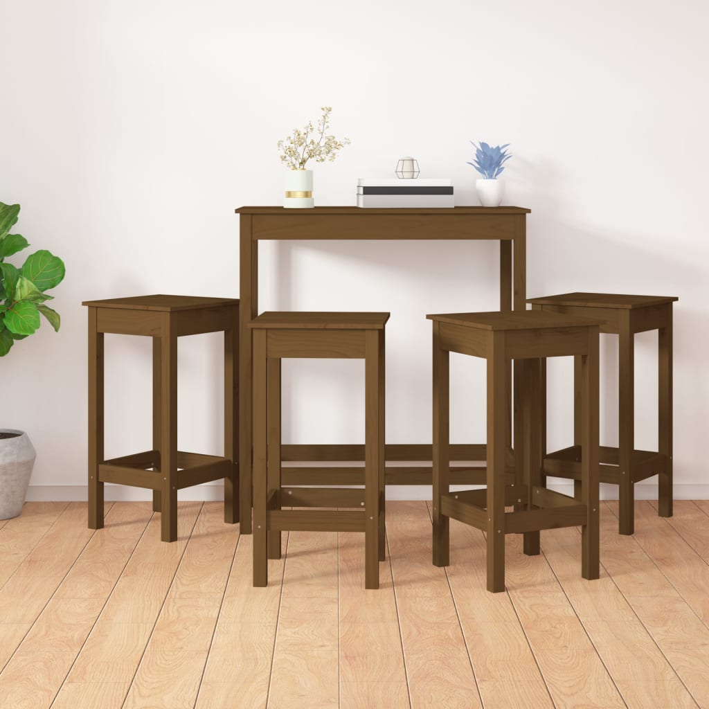 vidaXL 5 Piece Bar Set Honey Brown Solid Wood Pine