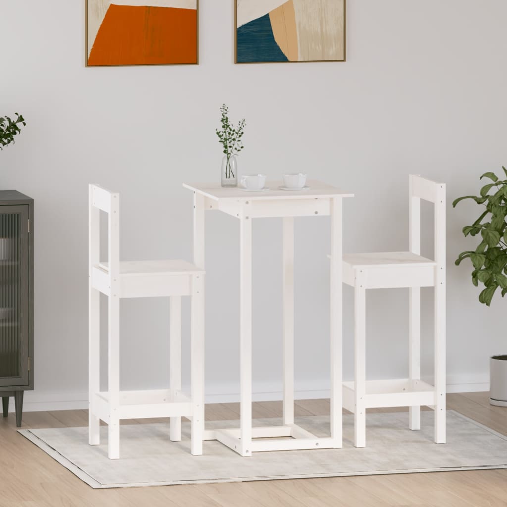 vidaXL 3 Piece Bar Set White Solid Wood Pine