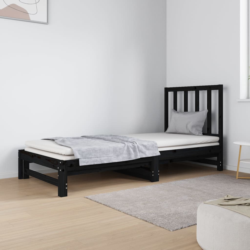 vidaXL Pull-out Day Bed Black 2x(90x190) cm Solid Wood Pine