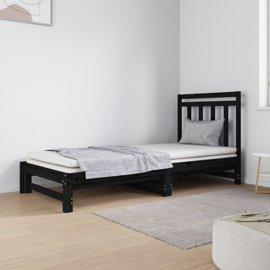 vidaXL Pull-out Day Bed Black 2x(90x190) cm Solid Wood Pine