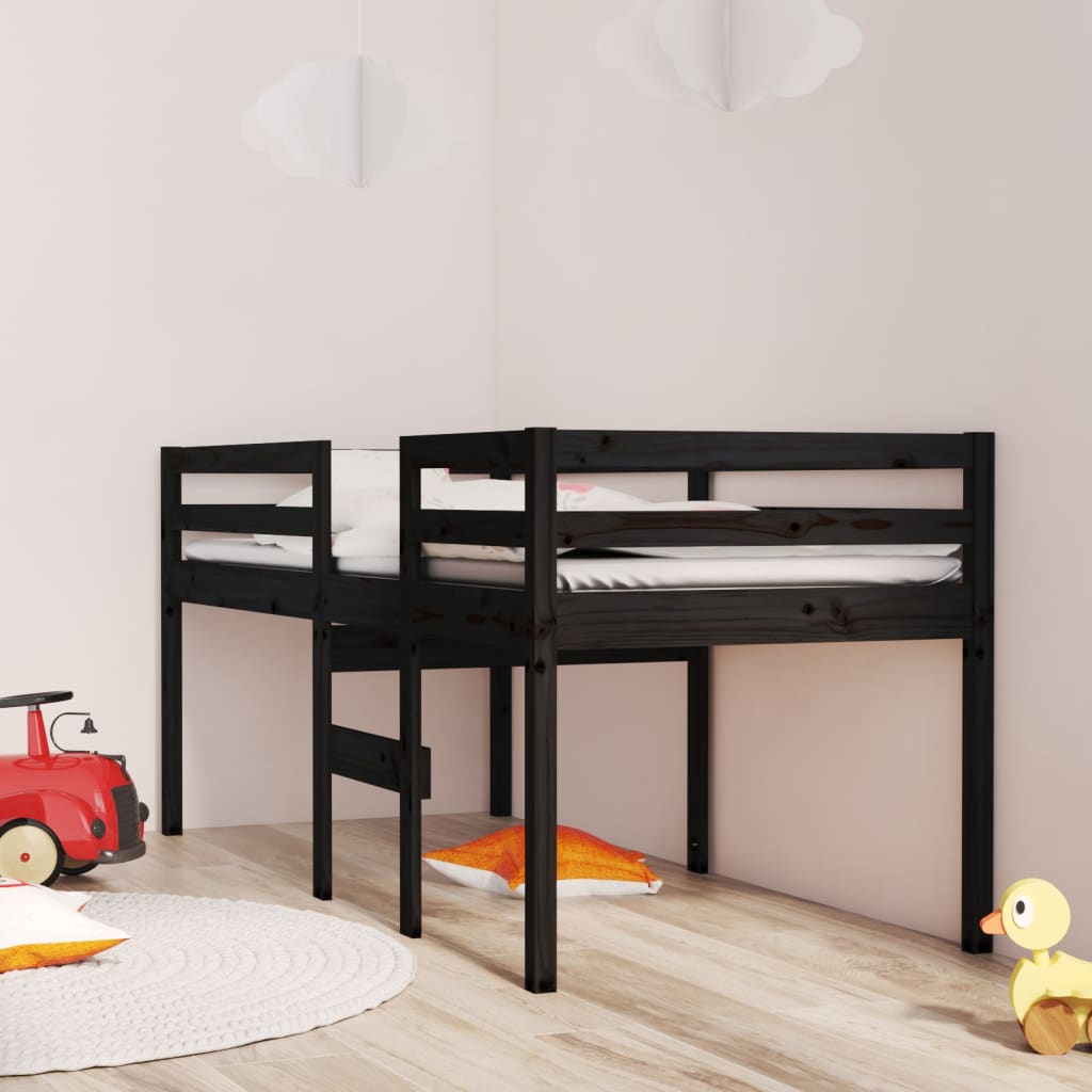 vidaXL High Sleeper Bed Black 80x200 cm Solid Wood Pine